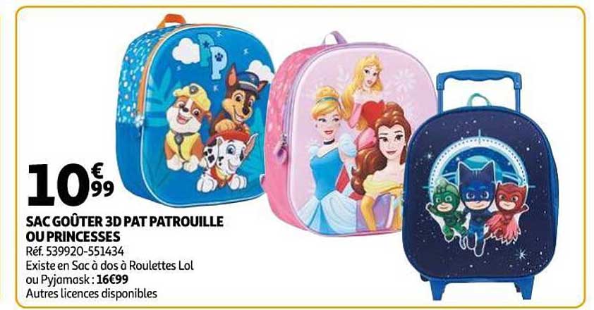sac goûter 3d pat patrouille ou princesses