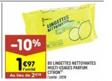 80 lingettes nettoyantes multi-usages parfum citron