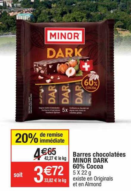 barres chocolatées minor dark 60% cocoa