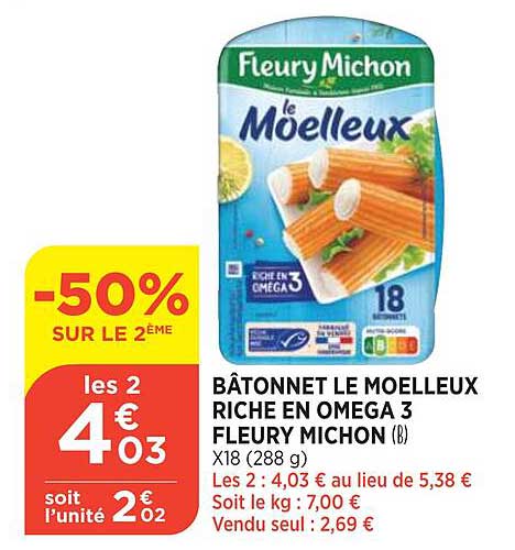 bâtonnet le moelleux riche en oméga 3 fleury michon