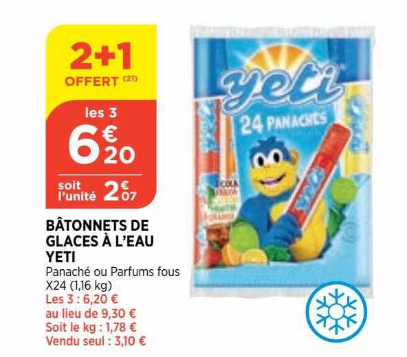 bâtonnets de glaces à l'eau yeti
