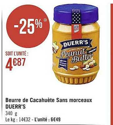 Beurre De Cacahuètes Sans Morceaux Duerr's