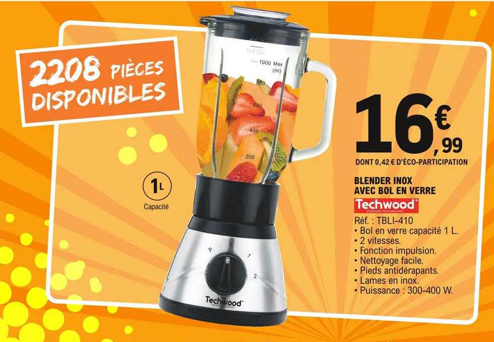 Blender Inox Avec Bol En Verre Techwood