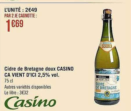 cidre de bretagne doux casino ca vient d'ici 2,5% vol.