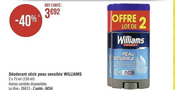 déodorant stick peau sensible williams