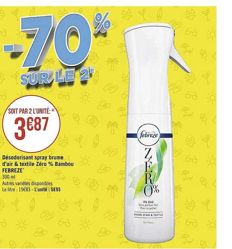 désodorisant spray brume d'air & textile zéro % bambou febreze