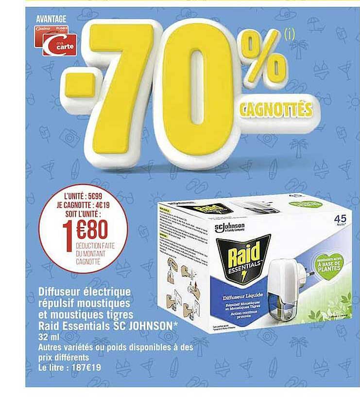 diffuseur électrique répulsif moustiques et moustiques tigres raid essentials sc johnson