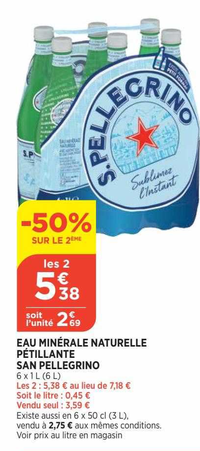 eau minérale naturelle pétillante san pellegrino -50% sur le 2ème