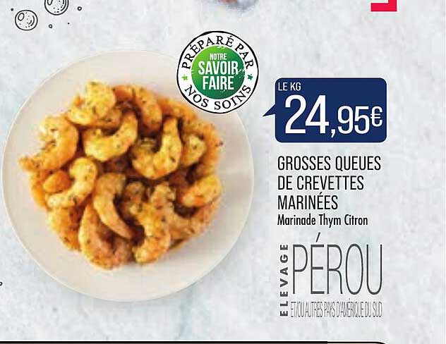 grosses queues de crevettes marinées