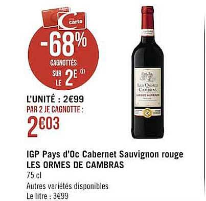 igp pays d'oc cabernet sauvignon rouge les ormes de cambras