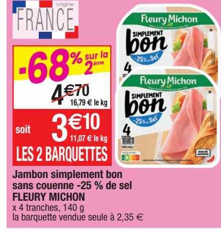 jambon simplement bon sans couenne -25% de sel fleury michon