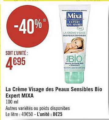 la crème visage des peaux sensibles bio expert mixa
