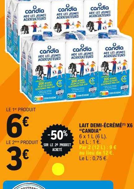 lait demi-écrémé x6 "candia"