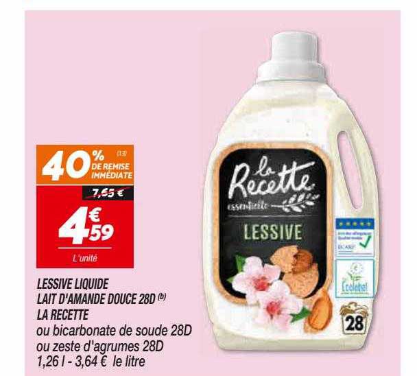 lessive liquide lait d'amande douce 28d la recette