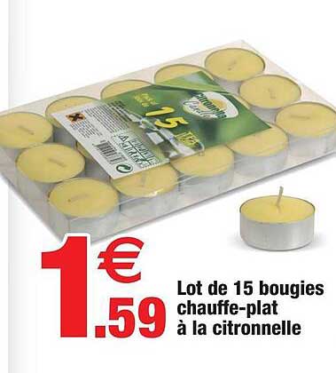 lot de 15 bougies chauffe-plat à la citronnelle