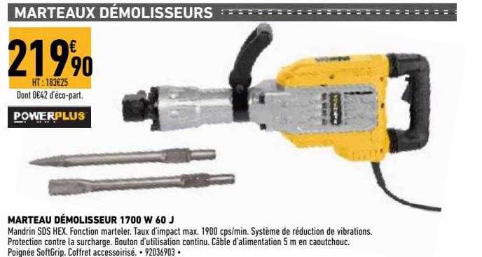 marteau démolisseur 1700 w 60 j powerplus