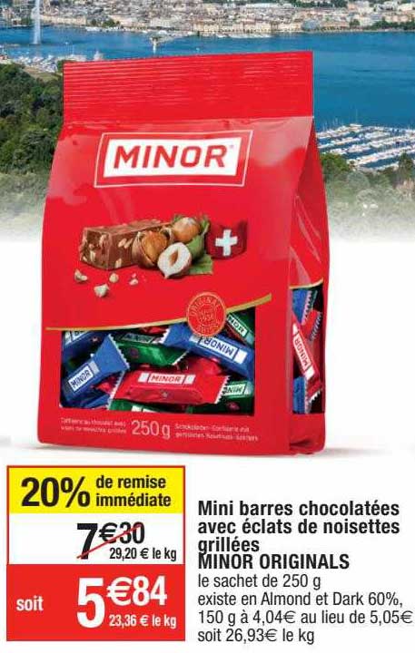 mini barres chocolatées avec éclats de noisettes grillées minor originals
