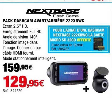 pack dashcam avant-arrière 222xrwc nextbase