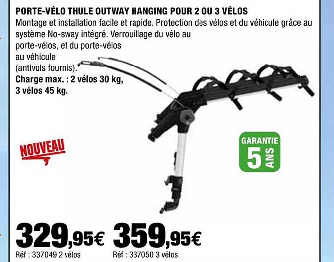 porte-vélo thule outway hanging pour 2 ou 3 vélos