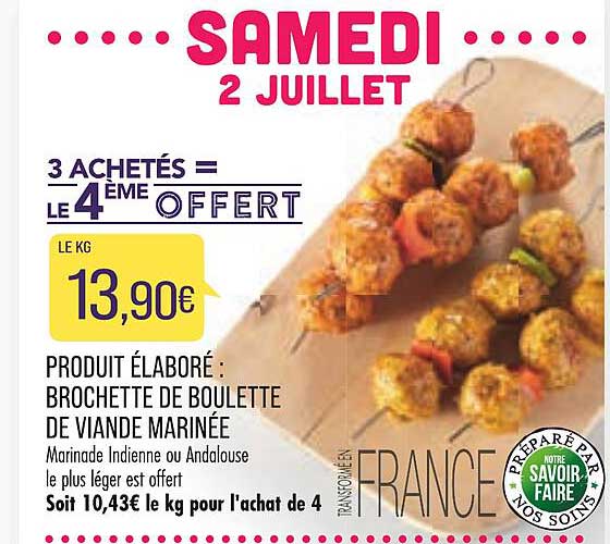 produit élaboré : brochette de boulette de viande marinée