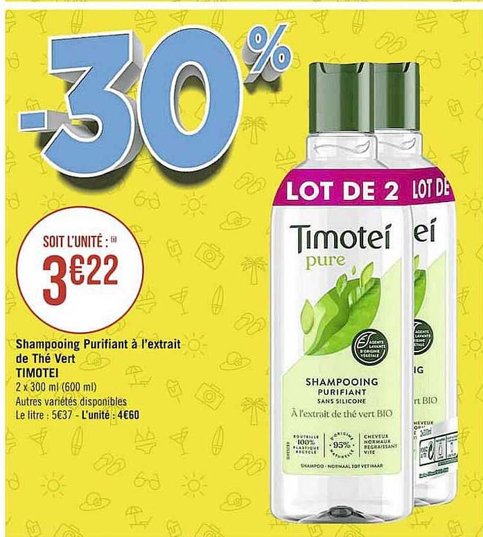 shampooing purifiant à l'extrait de thé vert timotei