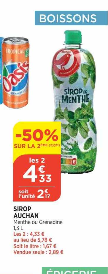 Sirop Auchan -50% Sur Le 2ème