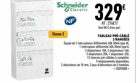 tableau pré-câblé 3 rangées schneider électic