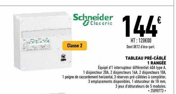 tableau pré-équipé 1 rangée schneider electric