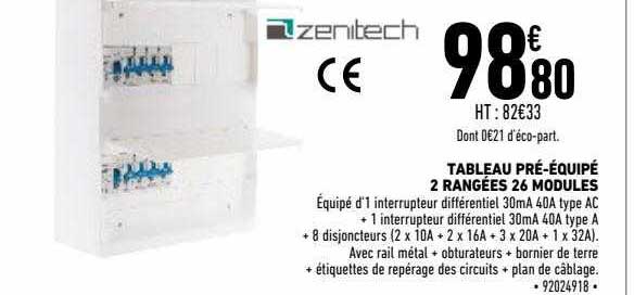 tableau pré-équipé 2 rangées 26 modules zenitech