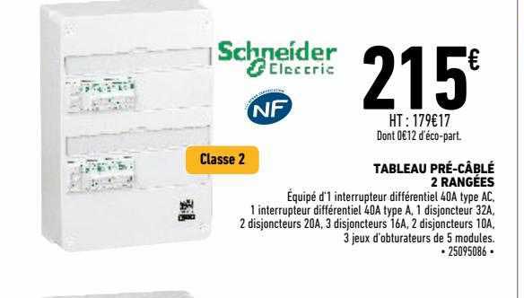 tableau pré-équipé 2 rangées schneider électric