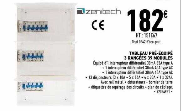 tableau pré-équipé 3 rangées 39 modules zentech
