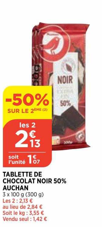 Tablette De Chocolat Noir 50% Auchan