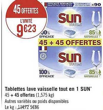 tablettes lave vaisselle tout en 1 sun