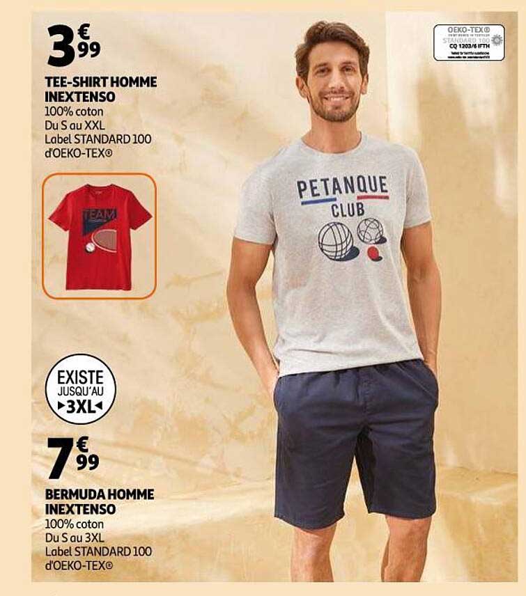 tee-shirt homme inextenso, bermuda homme inextenso