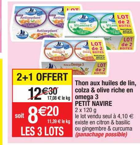 thon aux huiles de lin, colza & olive riche en oméga 3 petit navire
