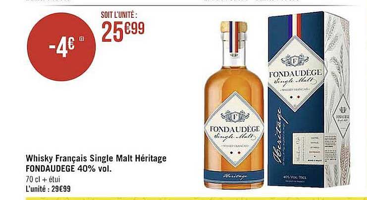 whisky français single malt héritage fondaudege 40% vol.