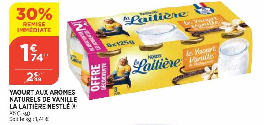yaourt aux arômes naturels de vanille la laitière nestlé 30% remise immediate