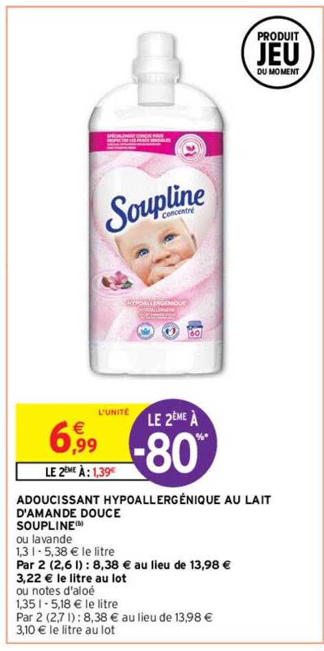 adoucissant hypoallergénique au lait d'amande douce soupline
