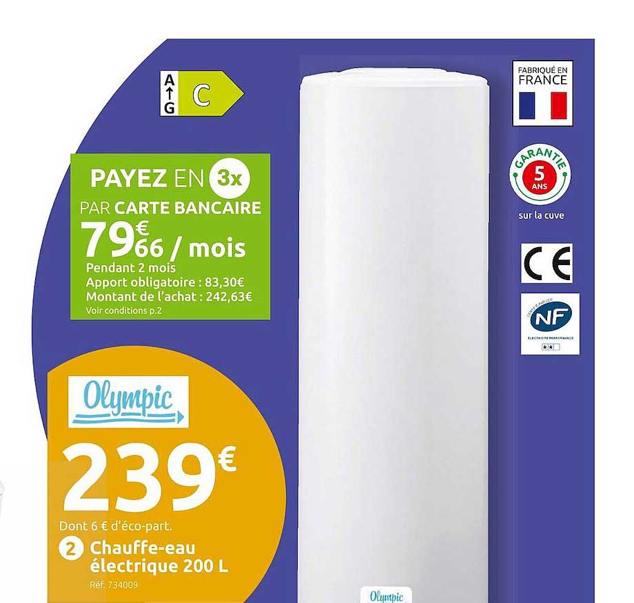 chauffe-eau électrique 200l olympic