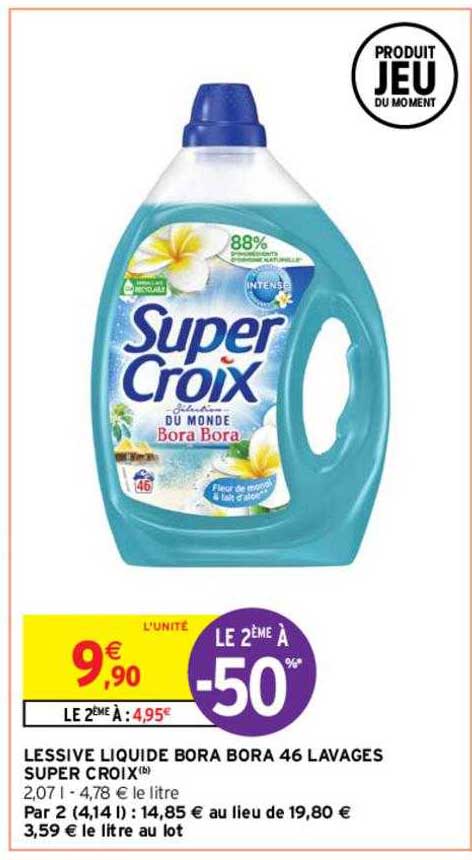 lessive liquide bora bora 46 lavages super croix