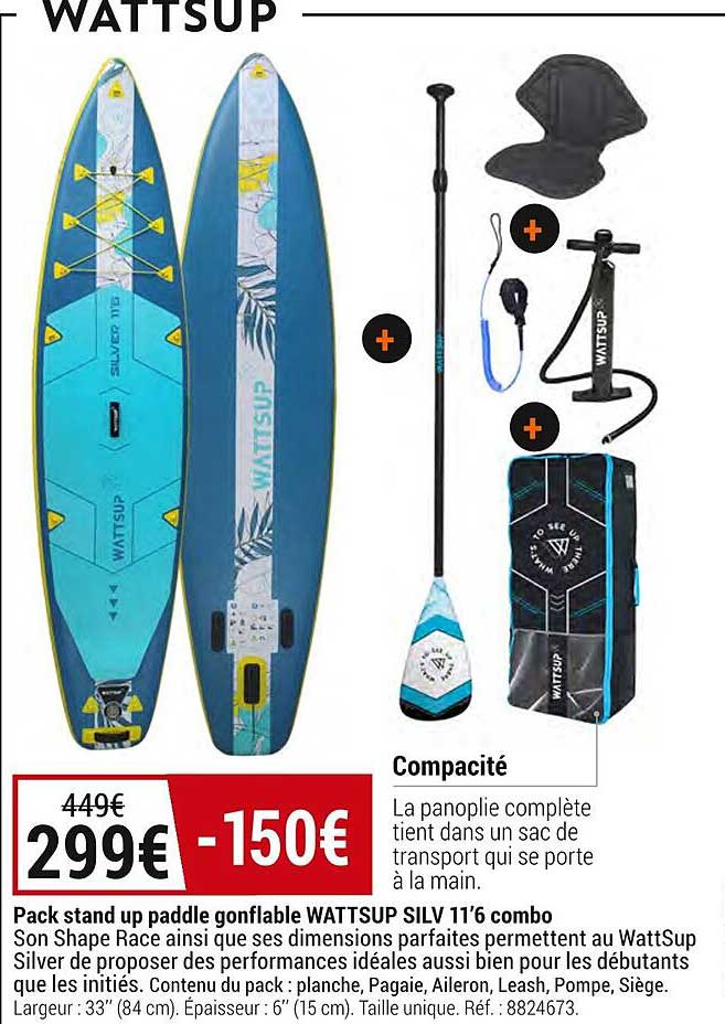 pack stand up paddle gonflable wattsup silv 11'6 combo