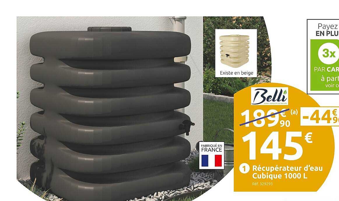 récupérateur d'eau cubique 1000l belli
