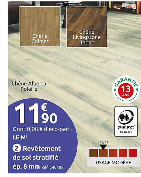 revêtement de sol stratifié ép. 8mm