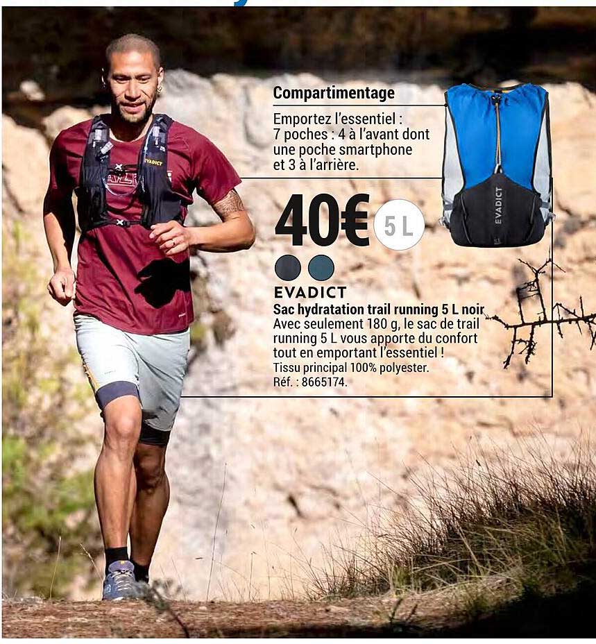 sac hydratation trail running 5l noir evadict
