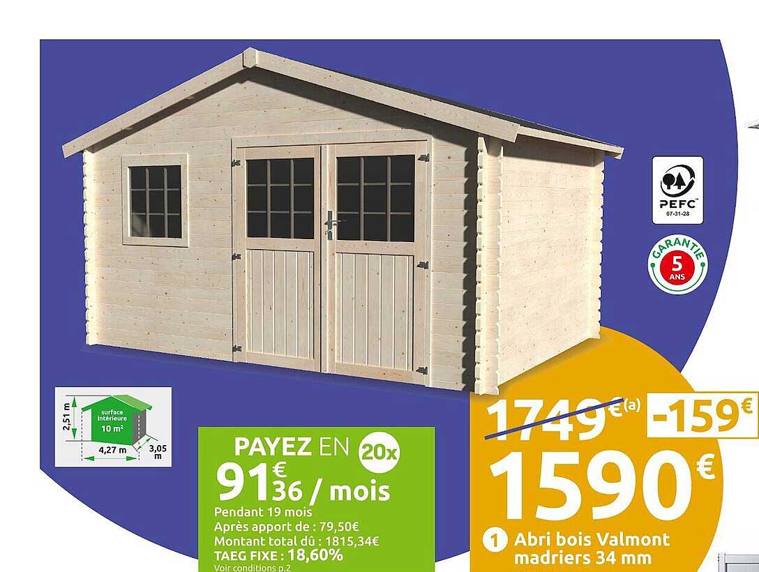 Abri Bois Valmont Madriers 34 Mm