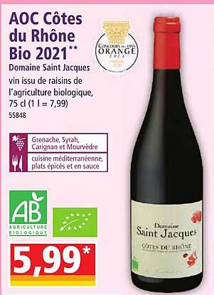 aoc côtes du rhône bio 2021 domaine saint jacques