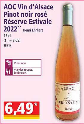 aoc vin d'alsace pinot noir rosé réserve estivale 2022 henri ehrhart