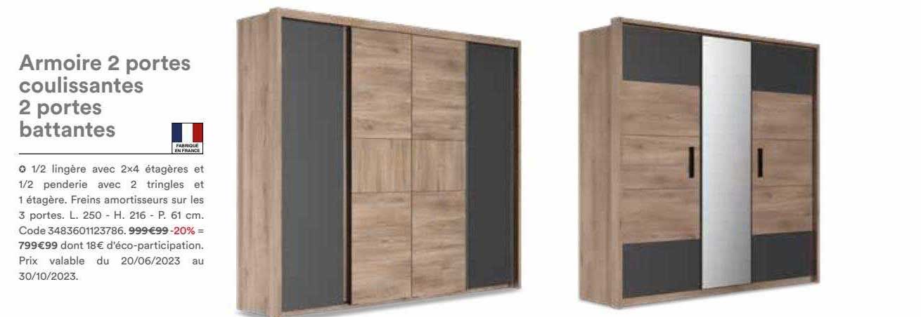 armoire 2 portes coulissantes 2 portes battantes