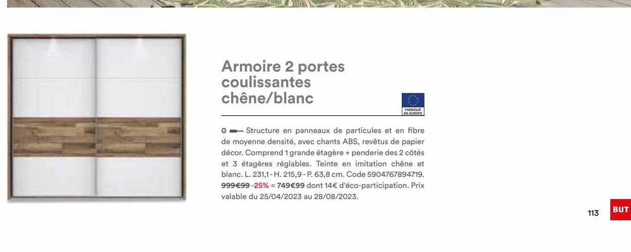 armoire 2 portes coulissantes chêne-blanc