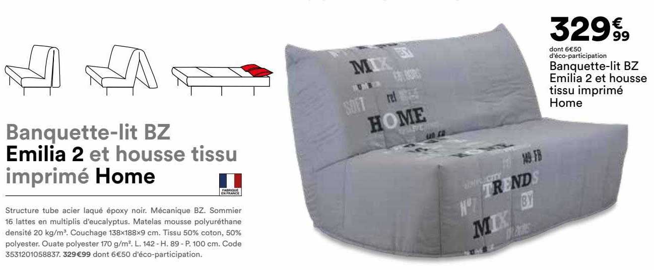Banquette-lit Bz Emilia 2 Et Housse Tissu Imprimé Home